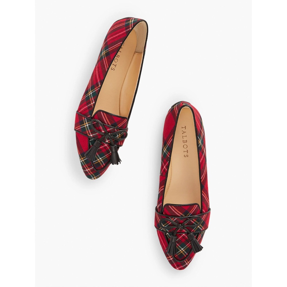 Talbots Womens Size 7M Francesca Driving Flats Shoes in Red Tartan Plaid $129 S5